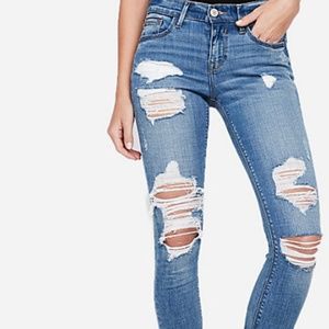 Express Mid Rise Medium Wash Ripped Ankle Legging